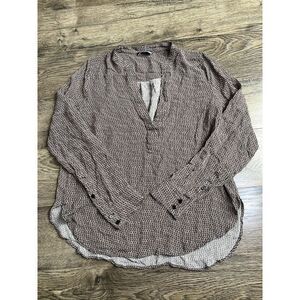 VINCE Size 6 Brown Black Silk POPOVER TOP Blouse Long Sleeve Women's‎